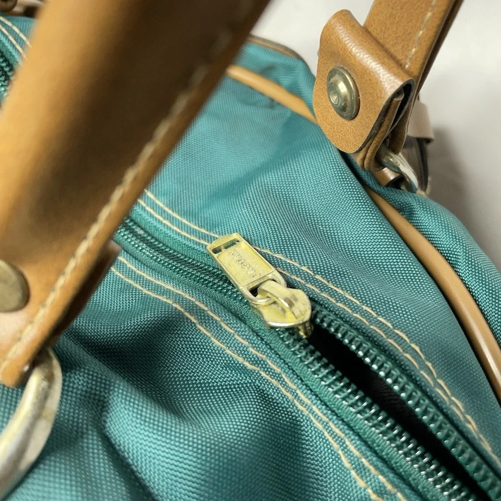 Vintage Jaguar Canvas Leather Duffle Bag Green Medium Large 90s Travel Luggage